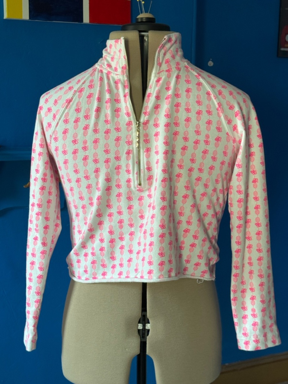 Lilly Pulitzer Pink Pineapple Preppy Quarter Zip Cropped Sweatshirt Size Small